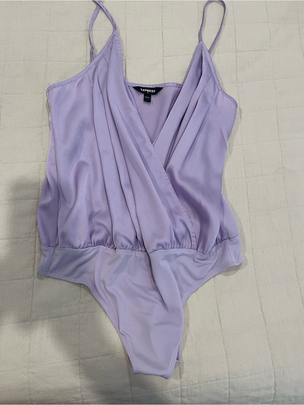 Express Lavender Wrap-Front Bandeau Bodysuit